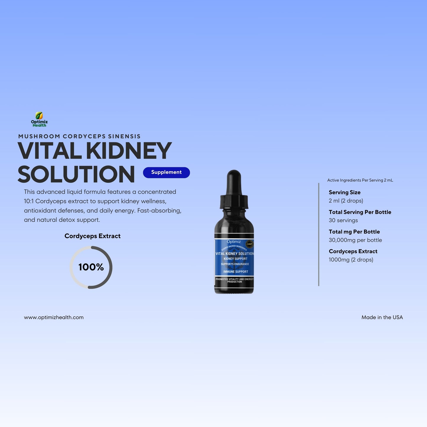 Vital Kidney Solution Dropper – Mushroom Cordyceps Sinensis 1000mg